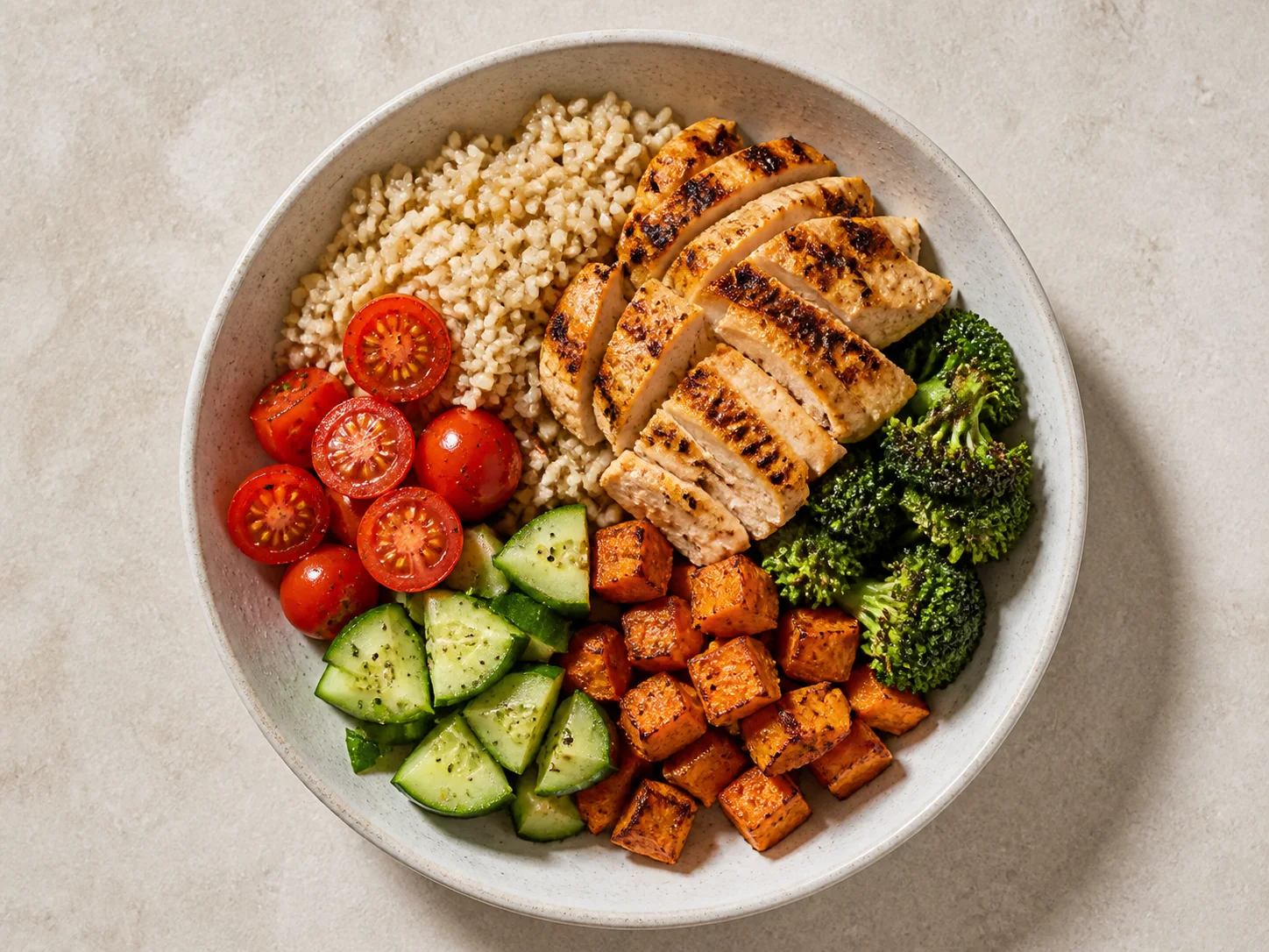 Chicken grain bowl with vegetables